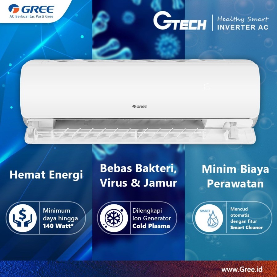 Gree AC Split ( AC Dinding ) Inverter F1 Series 2 PK R32 1400 Watt - GWC-18F1 | GWC18F1S | 18F1 